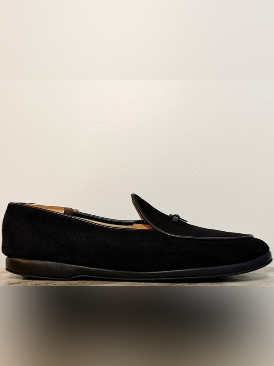 BELGIAN SHOES MR CASUAL LOAFER BLACK SUEDE SLIPPERS 12  $850 BOW TIE main image 6